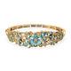 Blue Apatite & White Zircon Floral Bangle Bracelet In Vermeil Gold Over Silver