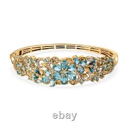 Blue Apatite & White Zircon Floral Bangle Bracelet in Vermeil Gold over Silver