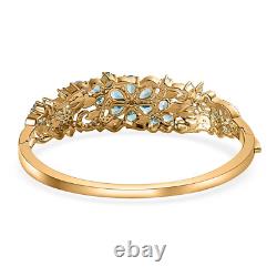 Blue Apatite & White Zircon Floral Bangle Bracelet in Vermeil Gold over Silver