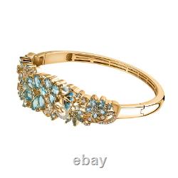 Blue Apatite & White Zircon Floral Bangle Bracelet in Vermeil Gold over Silver