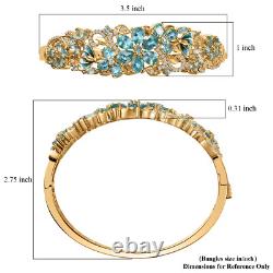 Blue Apatite & White Zircon Floral Bangle Bracelet in Vermeil Gold over Silver