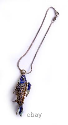 Blue Cloisonne & Vermeil Koi Fish Charm Bracelet and Hoop Earrings China Export