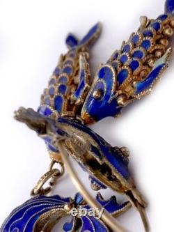 Blue Cloisonne & Vermeil Koi Fish Charm Bracelet and Hoop Earrings China Export
