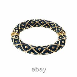 Blue Enamel Bangle Bracelet 14k Yellow Gold