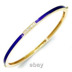 Blue Enamel Bangle Bracelet with Diamonds 14K Yellow Gold 6.5