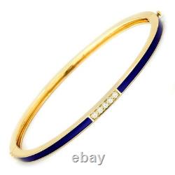 Blue Enamel Bangle Bracelet with Diamonds 14K Yellow Gold 6.5