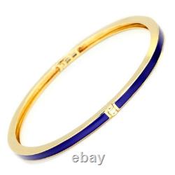 Blue Enamel Bangle Bracelet with Diamonds 14K Yellow Gold 6.5
