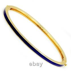 Blue Enamel Bangle Bracelet with Diamonds 14K Yellow Gold 6.5