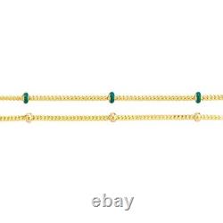 Blue Enamel Bead Chain Anklet 14K Solid Gold Layered Chain Foot Ankle Bracelet
