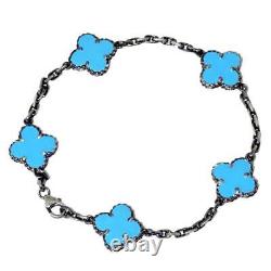 Blue Enamel Chain Bracelet 925 Sterling Silver