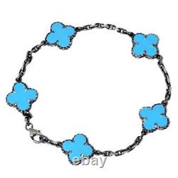 Blue Enamel Cross Chain Vintage Look Bracelet 925 Sterling Silver