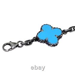 Blue Enamel Cross Chain Vintage Look Bracelet 925 Sterling Silver