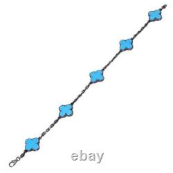 Blue Enamel Cross Chain Vintage Look Bracelet 925 Sterling silver
