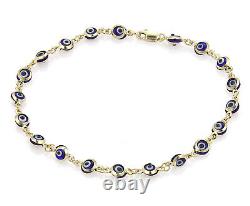 Blue Enamel Evil Eye Bead 14k Yellow Gold Link Bracelet