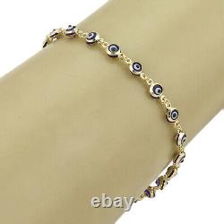 Blue Enamel Evil Eye Bead 14k Yellow Gold Link Bracelet