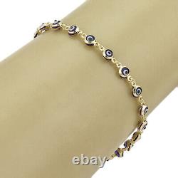 Blue Enamel Evil Eye Bead 14k Yellow Gold Link Bracelet