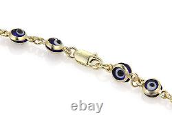 Blue Enamel Evil Eye Bead 14k Yellow Gold Link Bracelet
