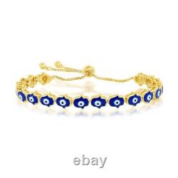 Blue Enamel Evil Eye Hamsa Adjustable Bolo Bracelet Gold Plated