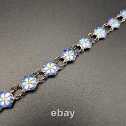 Blue Enamel Flower Silver Bracelet Vintage Silver Used