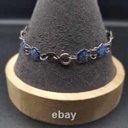 Blue Enamel Flower Silver Bracelet Vintage Silver Used