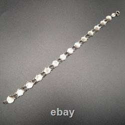 Blue Enamel Flower Silver Bracelet Vintage Silver Used