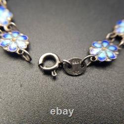 Blue Enamel Flower Silver Bracelet Vintage Silver Used