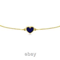 Blue Enamel Heart Bracelet in 14 Karat Solid Gold
