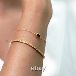 Blue Enamel Heart Bracelet in 14 Karat Solid Gold