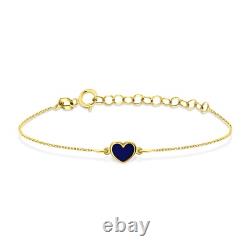 Blue Enamel Heart Bracelet in 14 Karat Solid Gold
