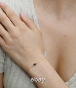 Blue Enamel Heart Bracelet in 14 Karat Solid Gold