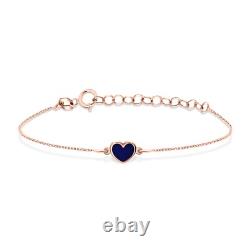 Blue Enamel Heart Bracelet in 14 Karat Solid Gold