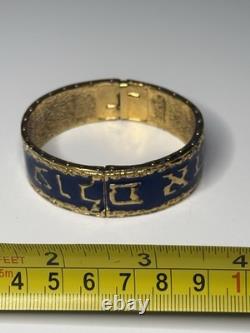 Blue Enamel Hebrew Script Hinged Bangle Bracelet Judaica Judaism