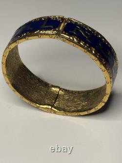 Blue Enamel Hebrew Script Hinged Bangle Bracelet Judaica Judaism