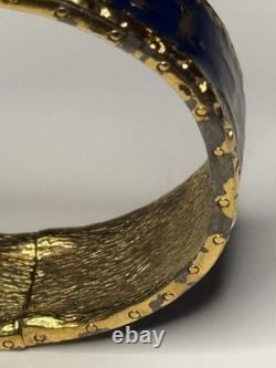 Blue Enamel Hebrew Script Hinged Bangle Bracelet Judaica Judaism