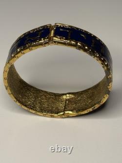 Blue Enamel Hebrew Script Hinged Bangle Bracelet Judaica Judaism