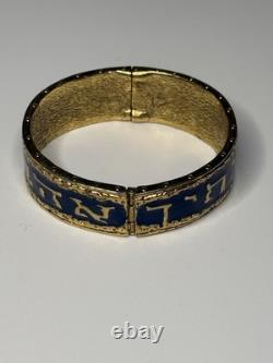 Blue Enamel Hebrew Script Hinged Bangle Bracelet Judaica Judaism