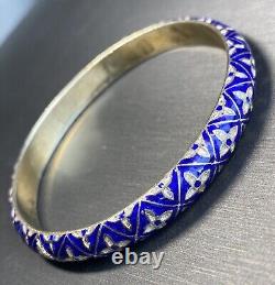 Blue Enamel Sterling Silver Vintage Bangle Bracelet Estate Fine Jewelry