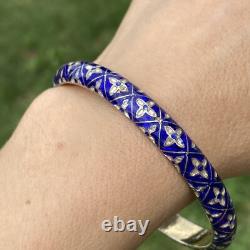 Blue Enamel Sterling Silver Vintage Bangle Bracelet Estate Fine Jewelry