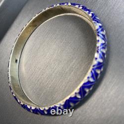 Blue Enamel Sterling Silver Vintage Bangle Bracelet Estate Fine Jewelry