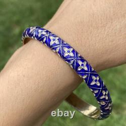 Blue Enamel Sterling Silver Vintage Bangle Bracelet Estate Fine Jewelry