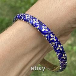 Blue Enamel Sterling Silver Vintage Bangle Bracelet Estate Fine Jewelry
