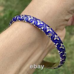 Blue Enamel Sterling Silver Vintage Bangle Bracelet Estate Fine Jewelry