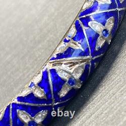 Blue Enamel Sterling Silver Vintage Bangle Bracelet Estate Fine Jewelry