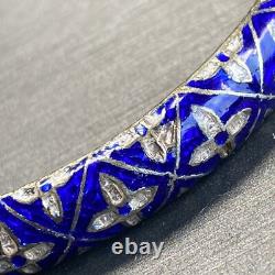 Blue Enamel Sterling Silver Vintage Bangle Bracelet Estate Fine Jewelry
