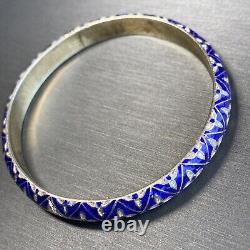 Blue Enamel Sterling Silver Vintage Bangle Bracelet Estate Fine Jewelry