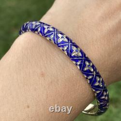 Blue Enamel Sterling Silver Vintage Bangle Bracelet Estate Fine Jewelry