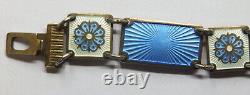 Blue Floral Enamel David Anderson Bracelet + Earrings Set Sterling Silver H949