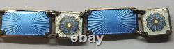 Blue Floral Enamel David Anderson Bracelet + Earrings Set Sterling Silver H949