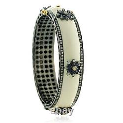 Blue Sapphire Pave Diamond 18K Gold Silver Designer Enamel Bangle Jewelry Gift