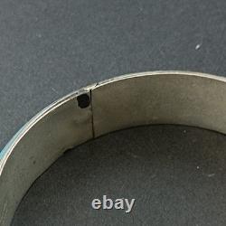 Blue Siam Enamel Bangle Bracelet Sterling Silver Vintage Puffy Dome Tribal 925